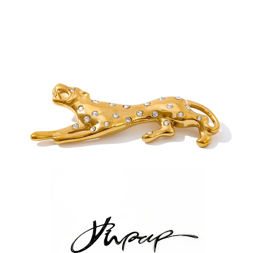 Yhpup 2025 Stainless Steel Leopard Brooch Pin Unisex Accessories