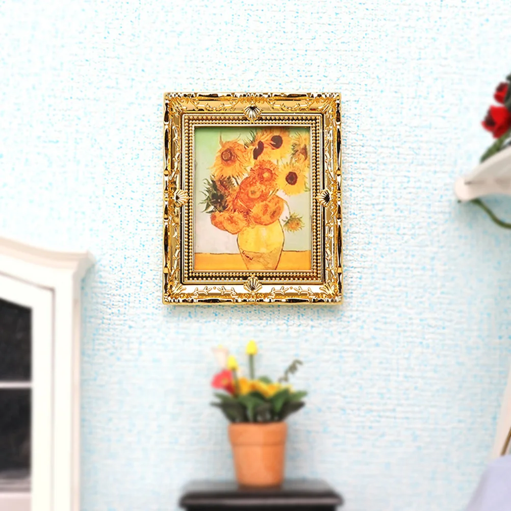 

Dolls House Oil Painting Miniature Gold Frame Art Wall Picture Oil Painting