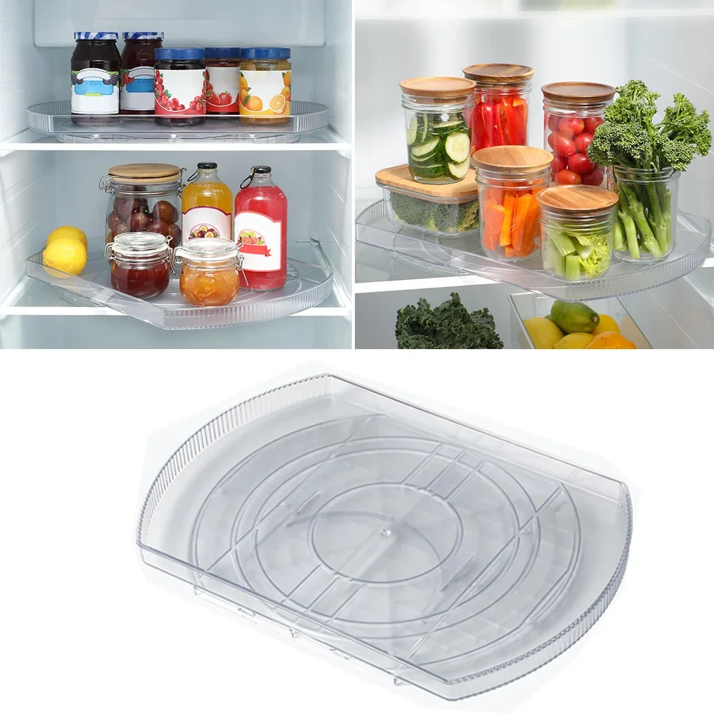 360 Rotate Rectangle Tray Lazy Organizer Turntable Storage Tray Clear Food Storage Organizer Spice Rack For Kitchen Organizer 5