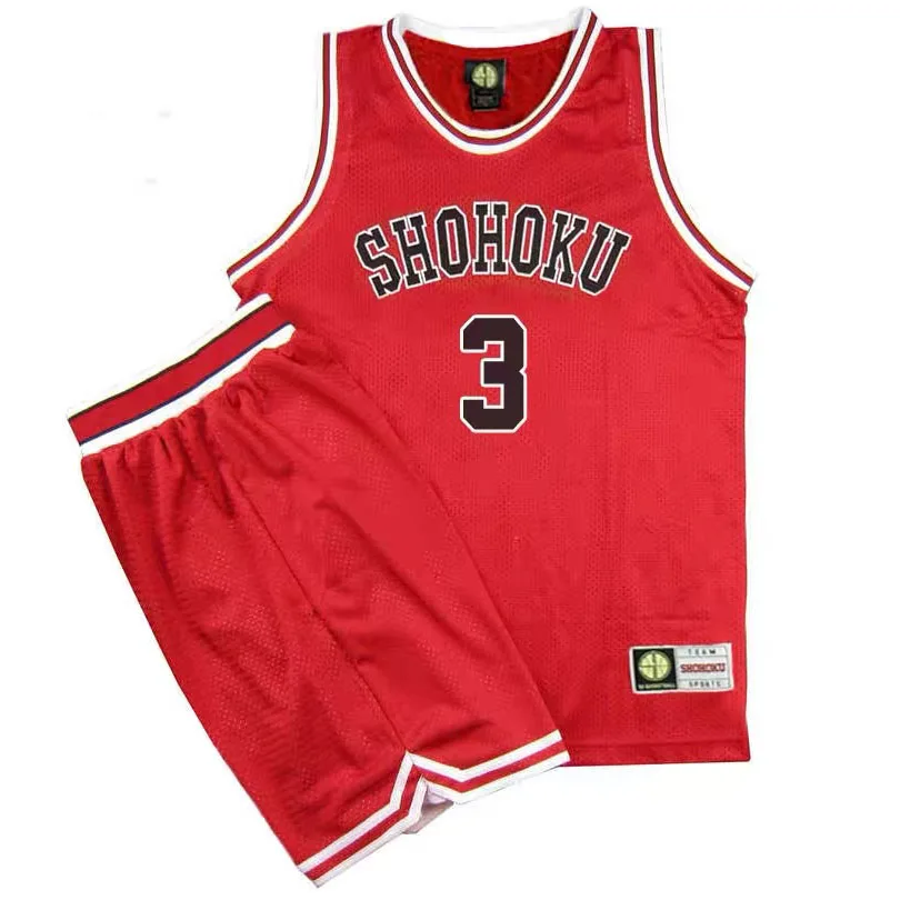 thumbnail image 1 of Conjunto de 2 camisetas de baloncesto unisex de color rojo, cortas, informales, sin mangas, para verano, Hisashi Mitsui, uniformes, 1 of 5