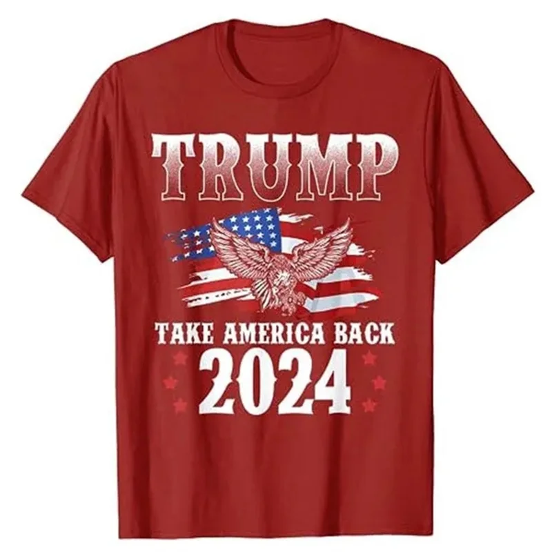 

Футболка с принтом с американским флагом Трампа 2024, футболка с американским флагом Трампа 2024, мужская и женская модная летняя футболка с круглым вырезом и короткими рукавами
