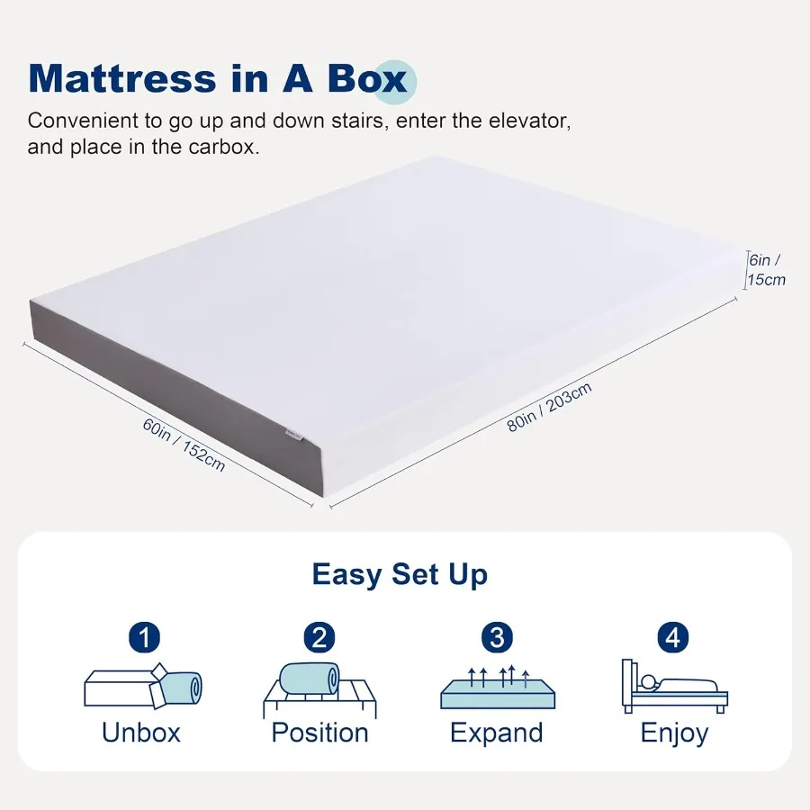 Memory Foam Mattress with Soft Plush Feel for Ultimate Comfort in Bedroom or Guest Room Queen Size White Grey Color Dimensions