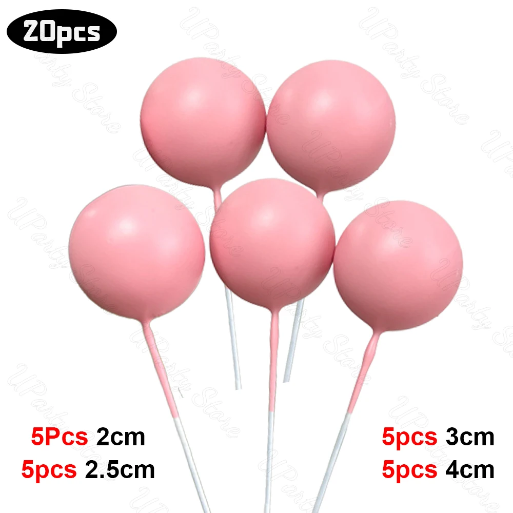 Cake Topper 20Pcs Balls Cake Toppers Metal Silver Gold 2-4cm Different Size Colorful For Brithday Wedding Christmas Decor