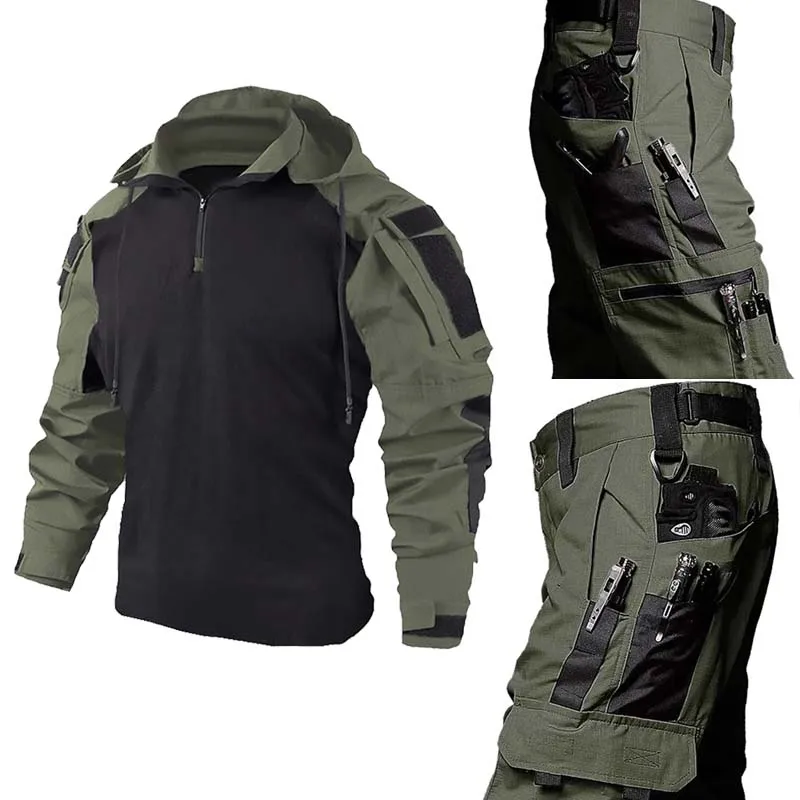 Camo Tactical Uniform Hunting Shirts Wear Resistant Outdoor Hiking Training Sets Tactical Suit for Men