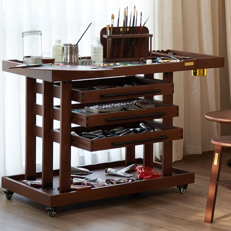 

Italian Five-Layer Oil Painting Tool Car Living Room Interior Walnut Color Retro Easel Painting Stool