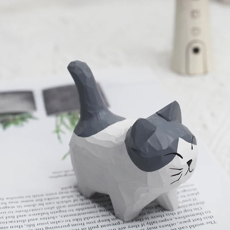 Houten kat ornament - houten kattenbeeldje, handgemaakte houten beelden | schattige regenboog-houten sculptuur schattige houten sculptuur nieuwsgierige kop van hout, kattenbeeld van hout ornament