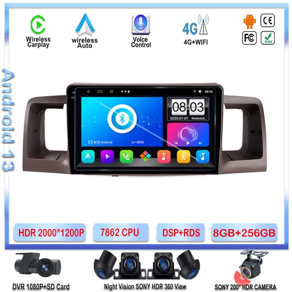 

7862 ЦП Android 13 для Toyota Corolla E130 E120 2000- 2004 Авто Радио DVD мультимедийный видеоплеер навигация GPS головное устройство WIFI