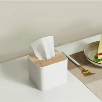 Square covered European style thick tissue box for home living room creative napkins, with lid and drawer box, wooden storage bo 2