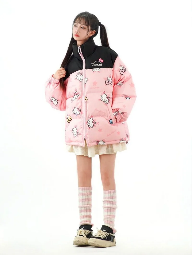 Hello Kitty Hoodie Kawaii Sanrio Cotton-Padded Outwear Loose Thicken Warm Parkas Jackets