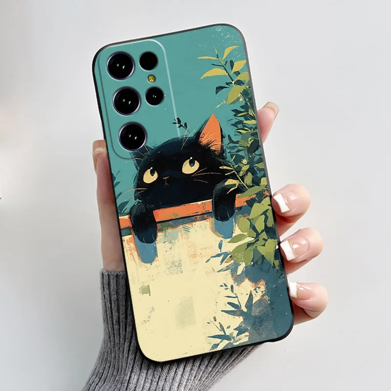 Aesthetic Cute Cat Cartoon Black Soft Silicone Shockproof Phone Case