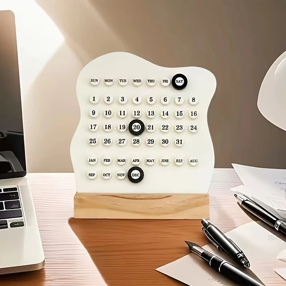 Calendario da tavolo manuale creativo in legno, settimanale regolabile, mese, data, calendario, ornamento da tavolo, decorazione della stanza delle attività domestiche - immagine 6