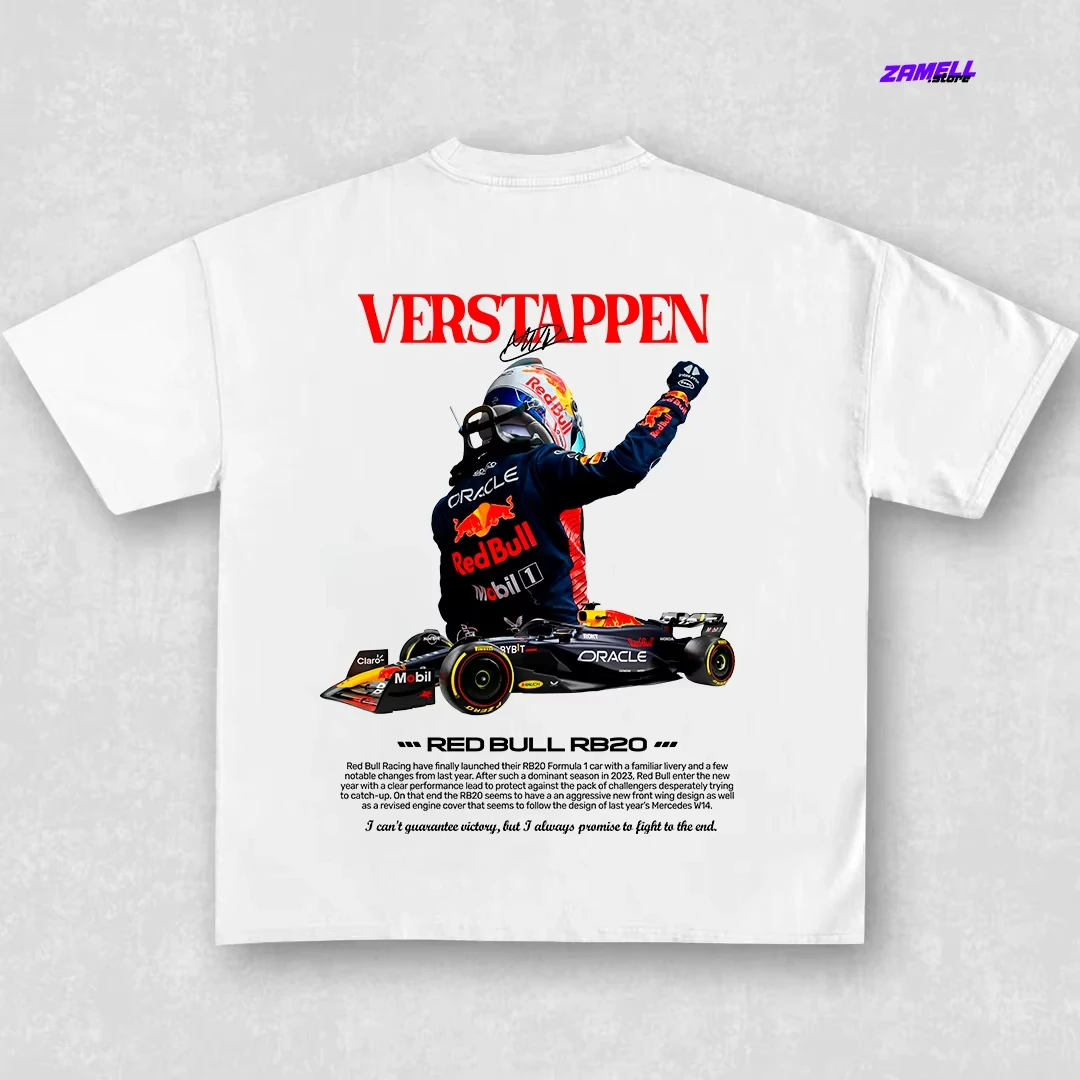 Max Verstappen F1 Car Cotton Print T Shirt Sports Casual Streetwear Loose Couple T Shirt Suitable for Men and Women 3