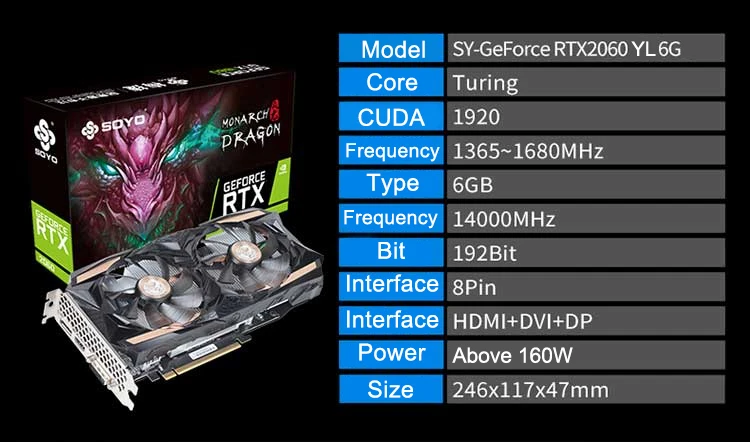 SOYO New GeForce RTX2060 6G video memory Graphics Card GDDR6 NVIDIA GPU Gaming Video Graphics RGB Card for Desktop Computer video card for pc