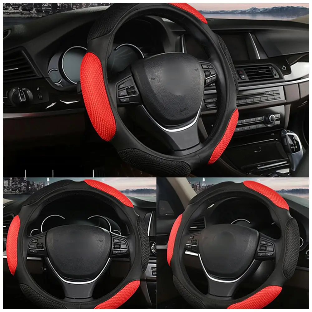 

No Inner Elastic New Leather Steering Wheel Cover Multi-color Embossed Car Handle Cover for All Seasons 38cm V2I6