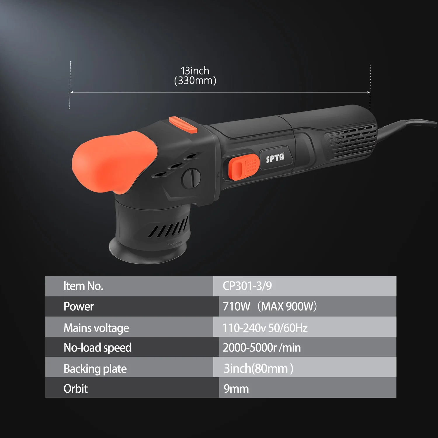 SPTA CP301 3" Car Dual Action Polisher New Model 80mm 710W Electric Mini Car Polisher 8mm 9mm 12mm for Car Detailing Polishing
