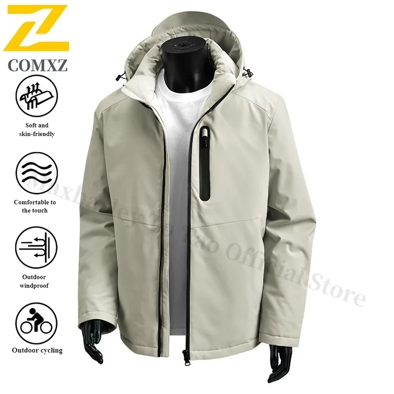 Unisex Waterproof Softshell Jacket Windproof Hooded Outdoor Coat for Hiking Travel Autumn Winter Warm Fleece Lined Sportswear