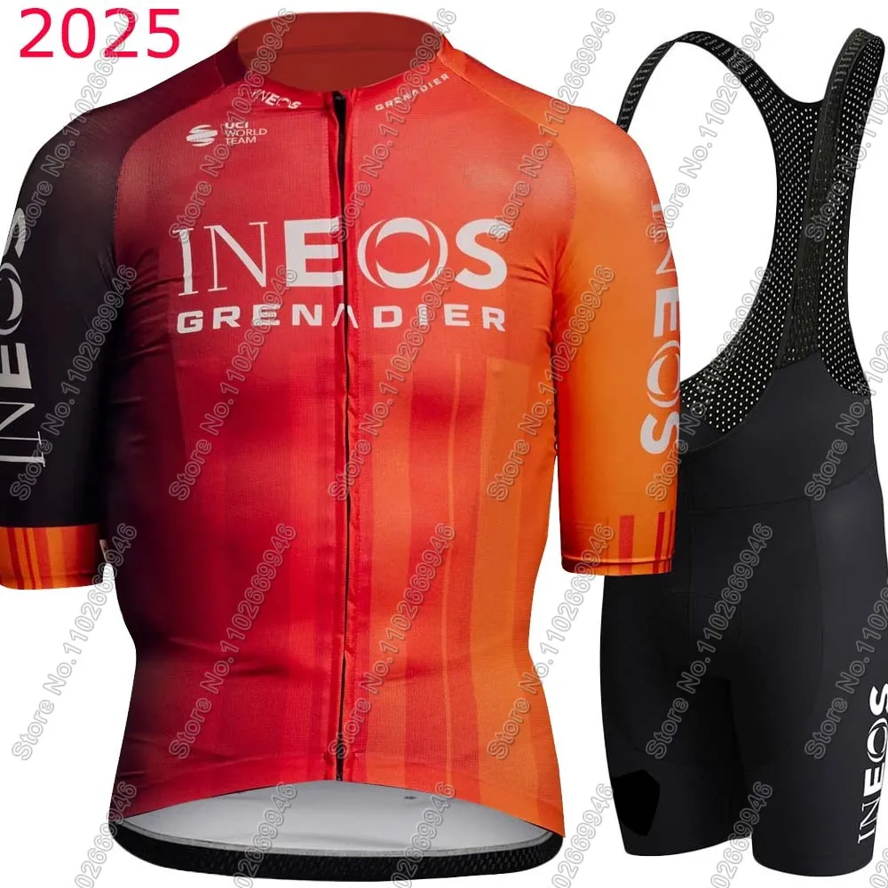 Ineos Grenadier Team Cycling Jersey Set Short Sleeve Spain Orange Clothing Road Bike Shirts Suit Bicycle Bib Shorts MTB