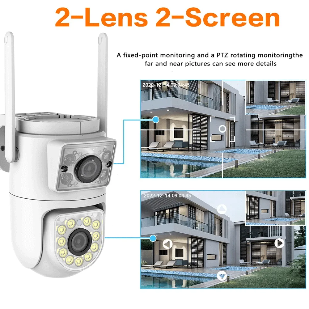 Security Camera 10MP Dual-Lens Wifi Tuya PTZ Outdoor 4K Dual Screen Security Protection IP Camera Color Night Vision Video Surveillance security camera
