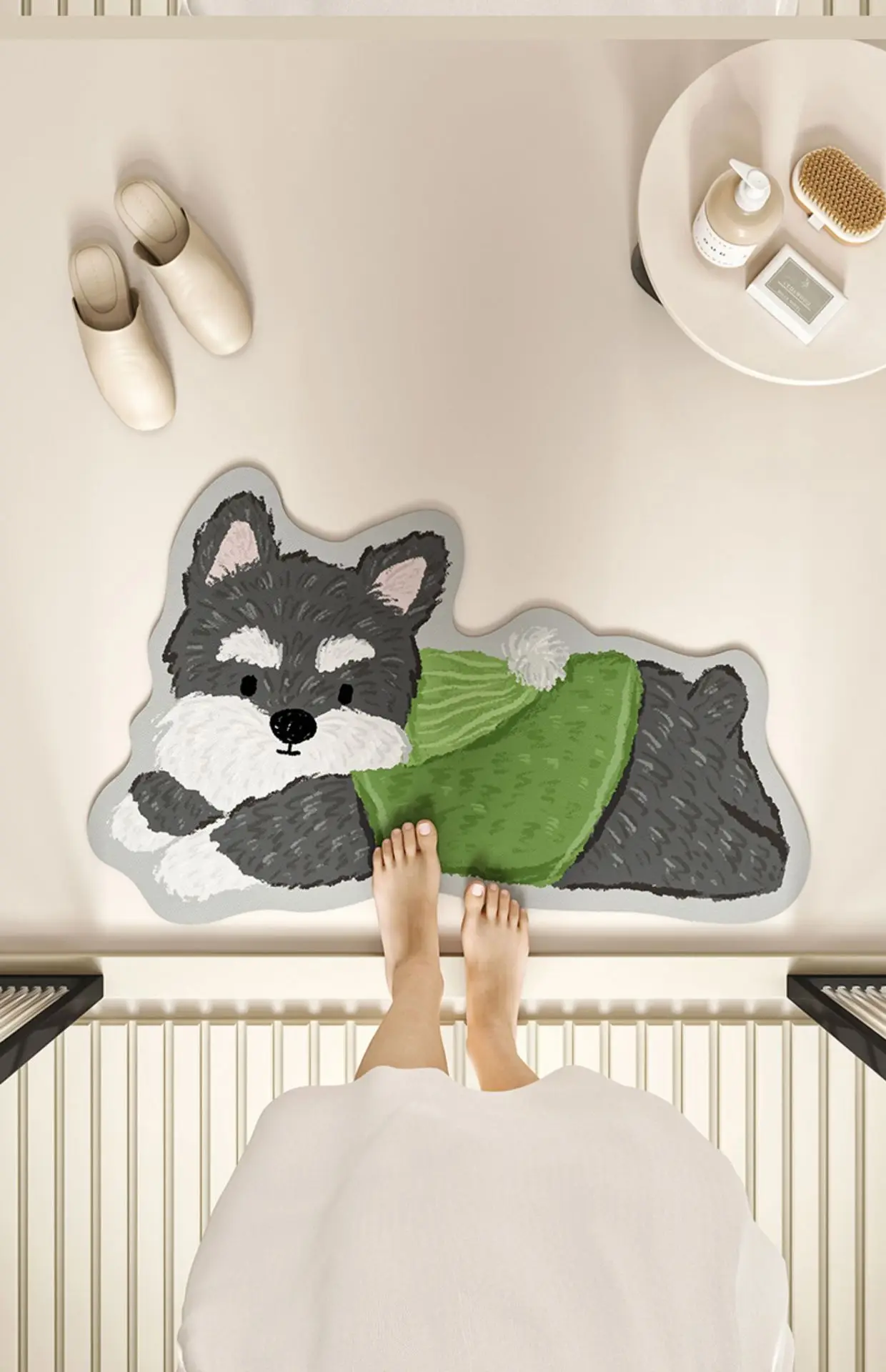 VIKAMA Badezimmermatte mit Cartoon-Hund, Silikagel, wasserabsorbierend, rutschfeste Matte, schnell trocknende Fußmatte für den Toiletteneingang – Detail 4