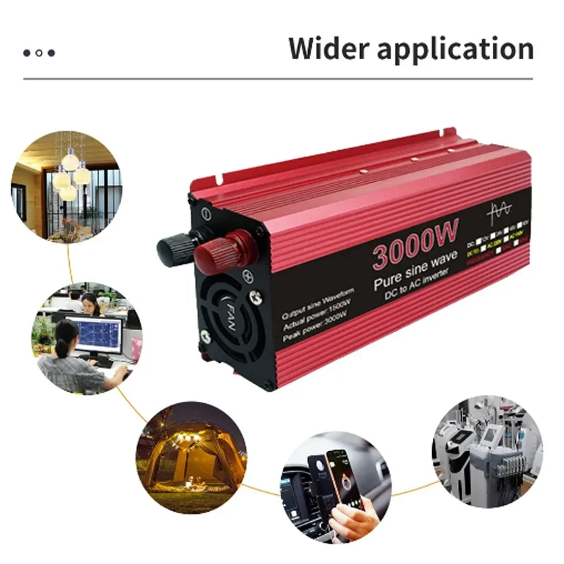 2024 New Pure Sine Wave Inverter DC 12V/24V To AC 110V/220V 1000W 1600W 2000W 2200W Portable Power Bank Converter Solar Inverter
