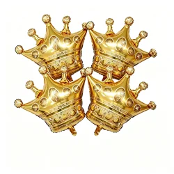 Regal Gold Crown Foil Balloon Set with Sparkle Gem Design - Elegant Party Decor (Set of 4) - 28.3inch (Gold Crown)