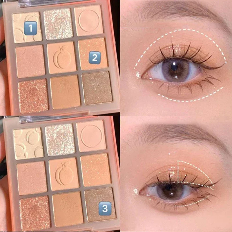 Cream Peach Eyeshadow Palette Sequins Pearlescent Eye Contour Glitter Pigment Shadow Pallete Cute Makeup Beauty Cosmetics eye shadow eye shadow plate