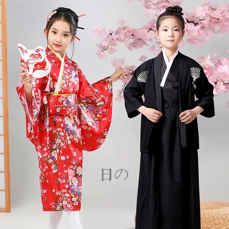 Japanese Kimono Boy Komono Children Party Evening Dress Japanese Baby Girl Kimono Children Vintage Yukata Kids Girl Cospaly Costume