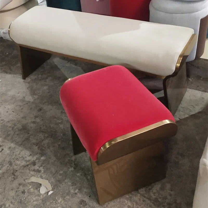Nordic Metal Stools for Van Chair Hallway Ottoman Soft Leather Light Luxury Casual Household Footstool for Living Room Hotel