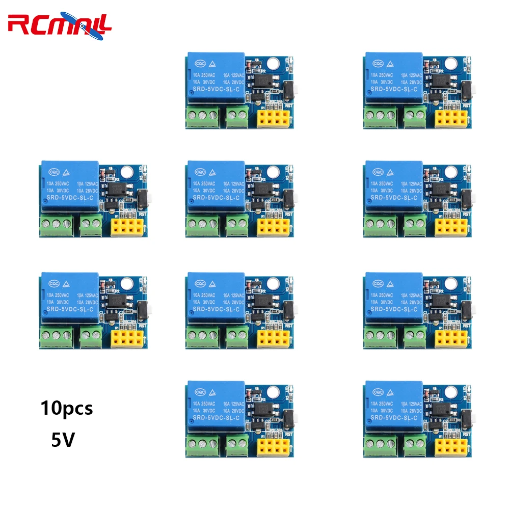 Rcmall 10pcs esp8266 esp 01 relay module 3v 5v for arduino iot smart