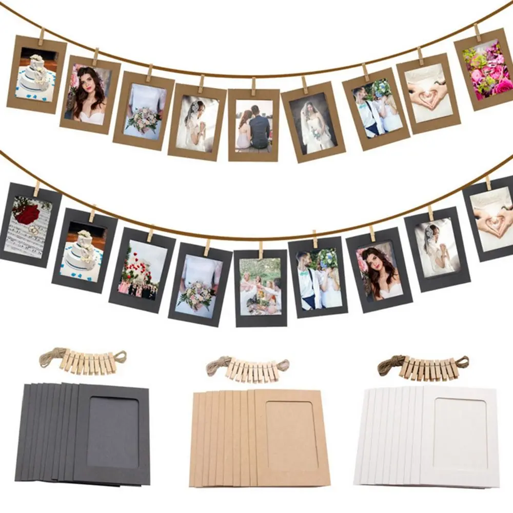 10pcs New Practical Craft Durable Home Decoration Paper Picture Frames Combination Paper Frame With Clips Photos Album