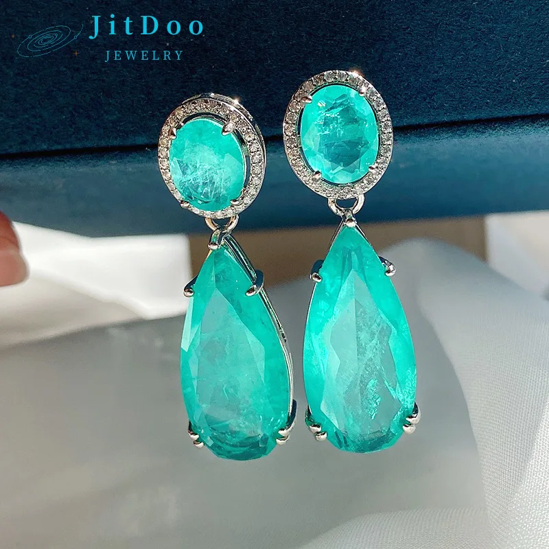 Jitdoo Charms Drop Grandi Orecchini Per Le Donne Vintage Paraiba Tourmaline Emerald Gemstone Wedding Party Orecchini Regalo Di Gioielleria Raffinata