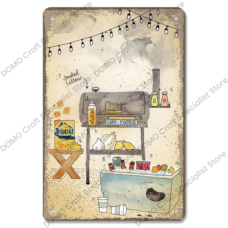 Achtertuin BBQ Master On Duty Vintage tinnen bord, retro kunst metalen muurdecoratie hangende plaquette 20 x 30 cm voor thuis barbecue bar zwembad achtertuin grill buiten