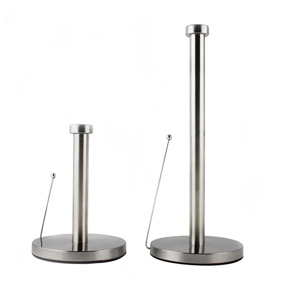 Silver Roll Holder with Round Base Standing Toilet Paper Holder Stainless Steel Roll Paper Towel Rack for Home Table Decor