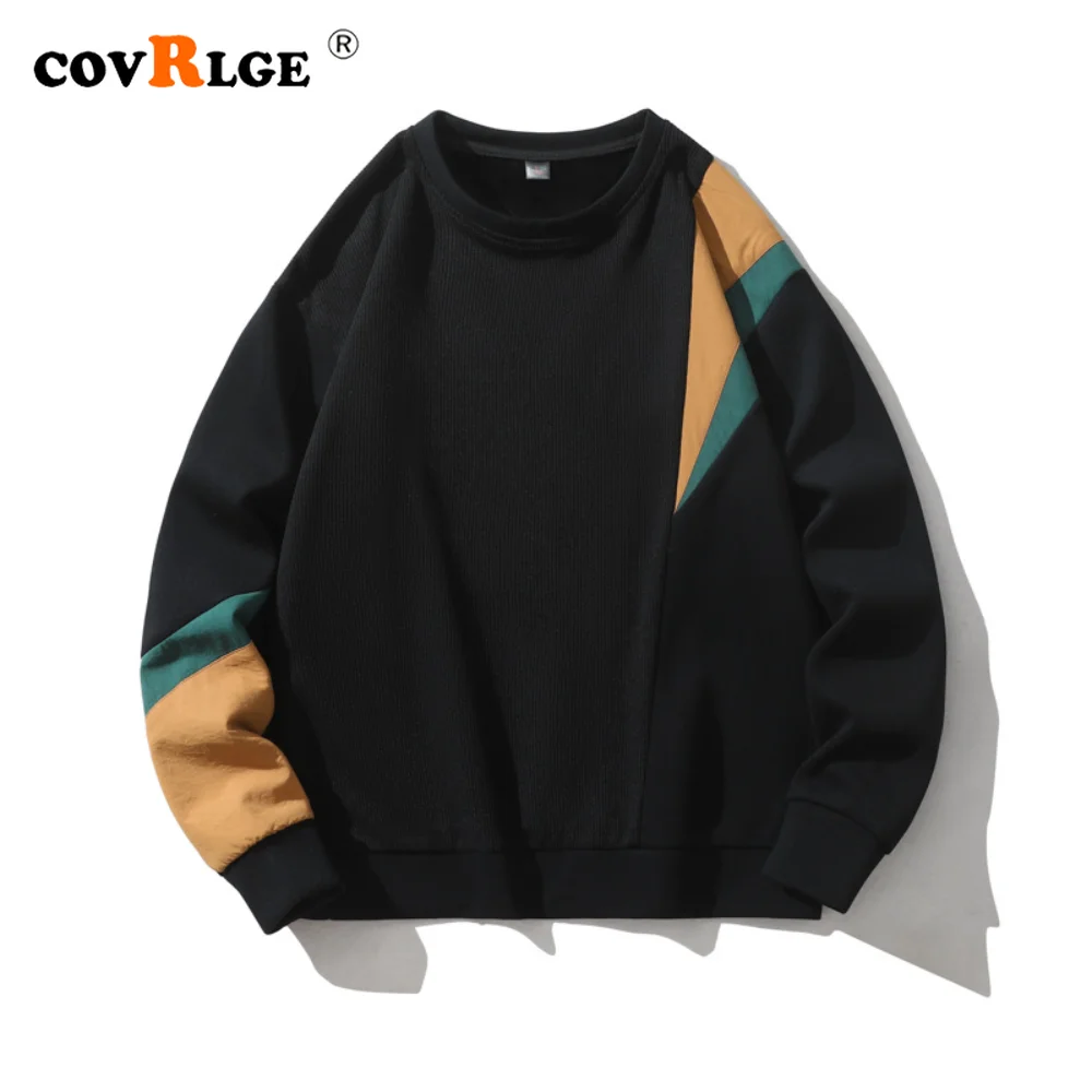 women s 2023 fashion autumn winter casual round neck loose sweatshirt christmas pattern sequin pullover sweatshirt Covrlge Autumn Winter Men's Sweatshirt Fashion Patchwork Knitted Top Couple's Round Neck Pullover Casual Male Streetwear MWW433