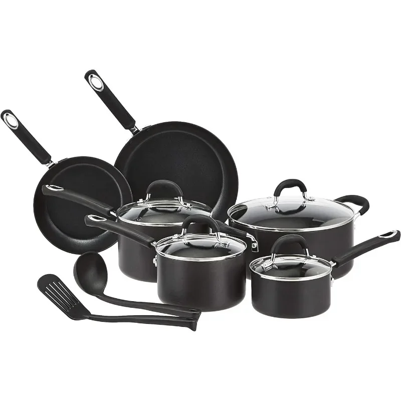 

Hard Anodized Non-Stick 12-Piece Cookware Set, Black - Pots, Pans and Utensils Nonstick Cooking Pots Sets