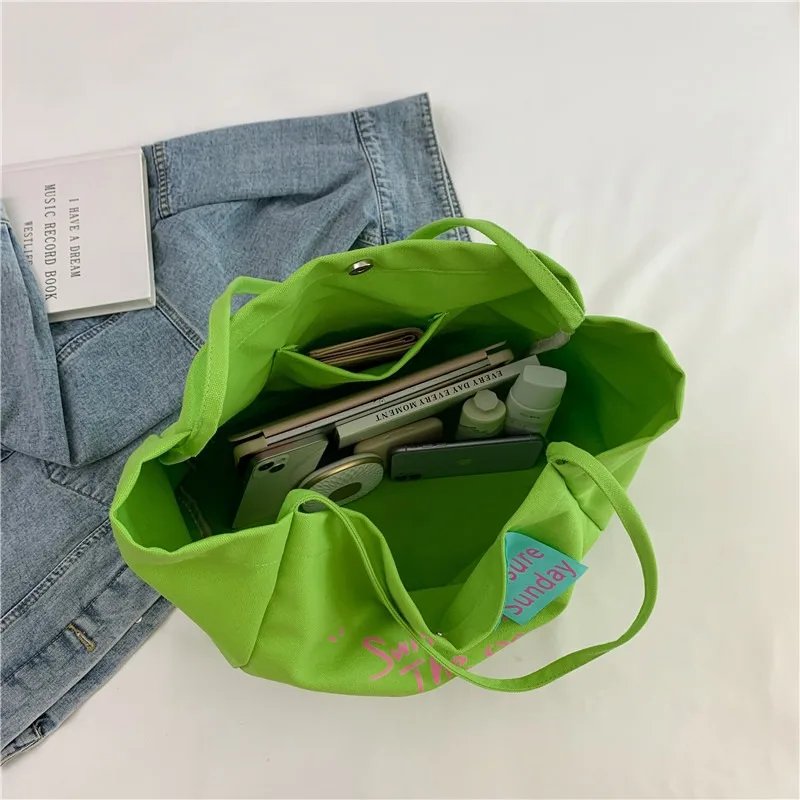 Canvas Shoulder Bags Large Capacity Daily Commuter Leisure Trendy Fashion Student Tote Bag Letter Printing Storage Bag All-match