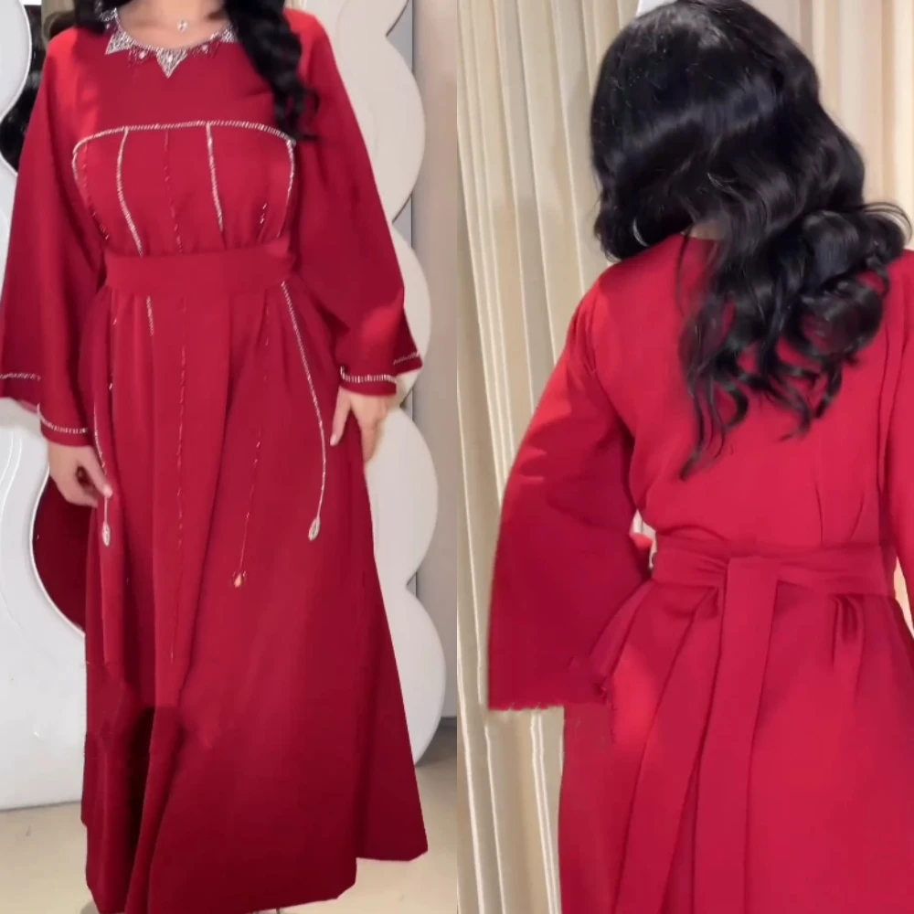 Evening    Jersey Beading Sash Wedding Party A-line Scoop Neck Bespoke Occasion Gown Midi es