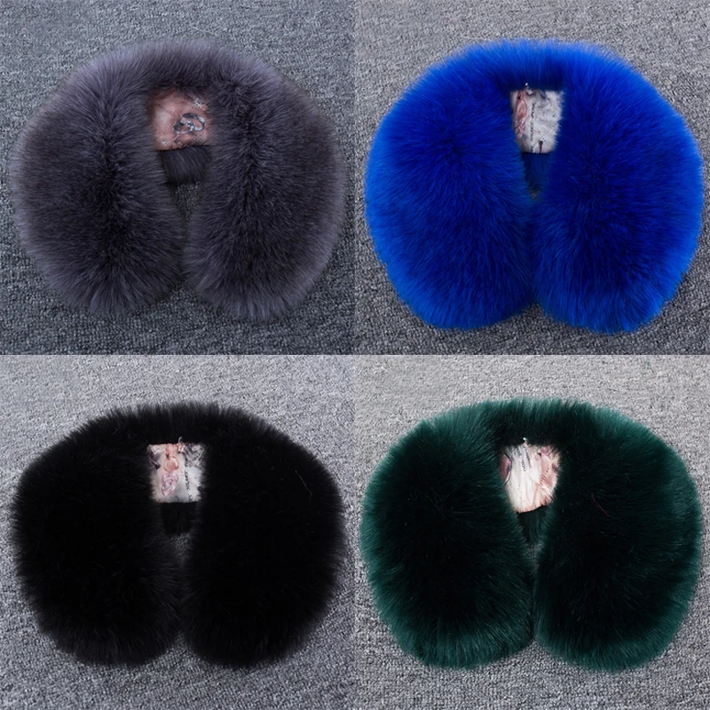 Winter Faux Fox Fur Collar Jacket Coat Hat Decor Warm Scarf Shawl Multicolor Strip Soft Hood Fake Fur Collars Lady'S Bib Scarves