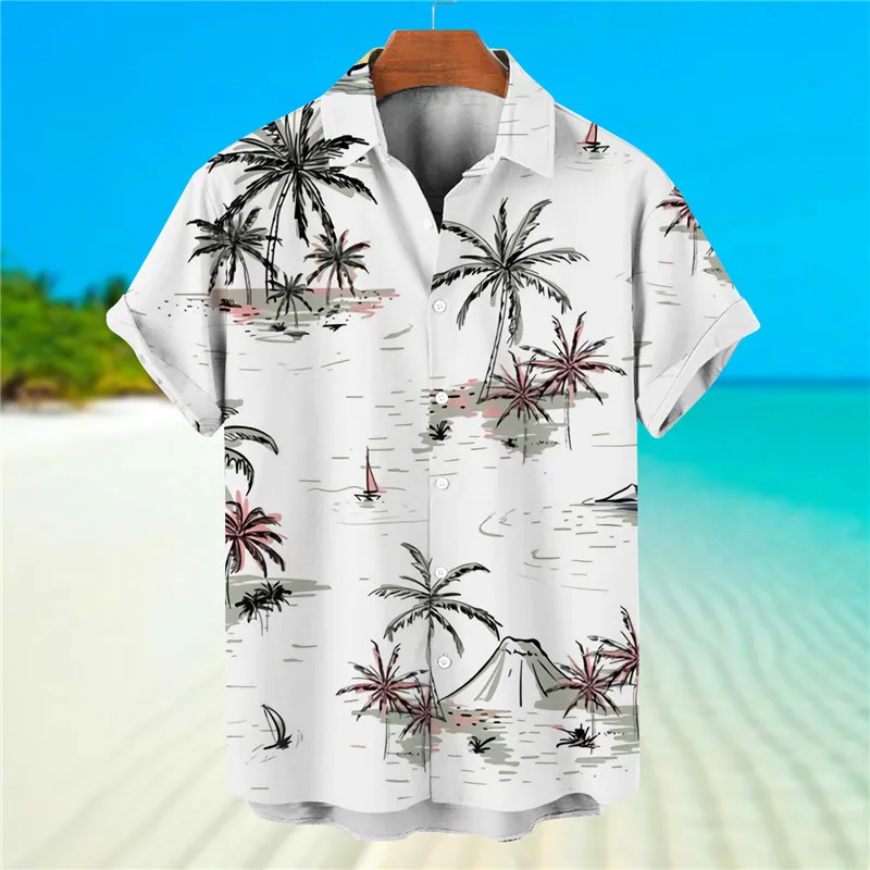 Men's Shirt Summer Street Casual Short Sleeves Button-down Men Clothing 2023 Hawaiian Shirt Man 3d Prints Coconut Tree Graphic