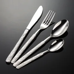 Stone Pattern Handle Stainless Steel Western Dining Spoon Knife Fork Creative Cutlery Set Tableware Kitchen For Home Household