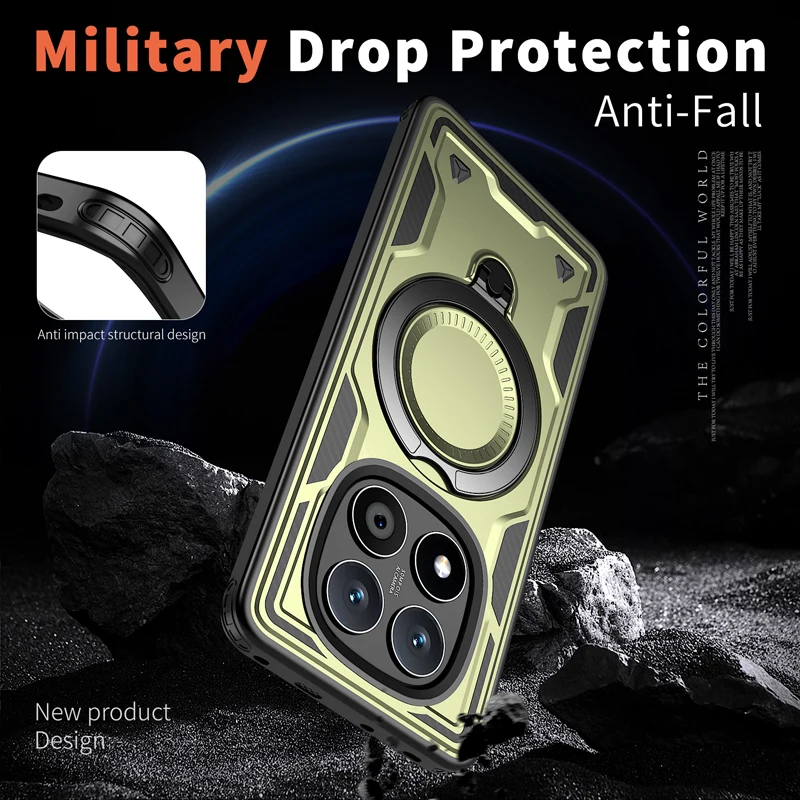 Military Drop-Proof Hard Case with 360° Adjustable Ring Stand