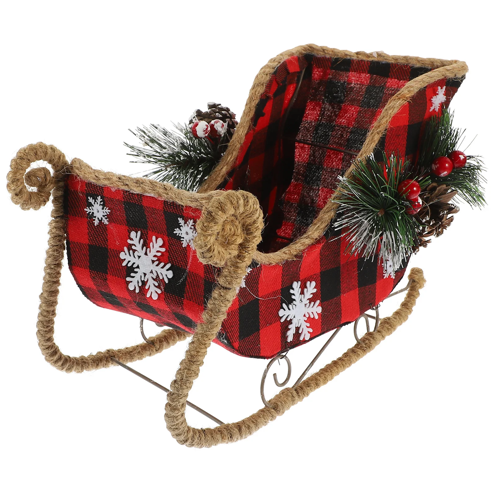 

Christmas Sleigh Decoration Santa Claus Sleigh Red Buffalo Plaid Table Centerpiece Holiday Decor Xmas Sled Ornament