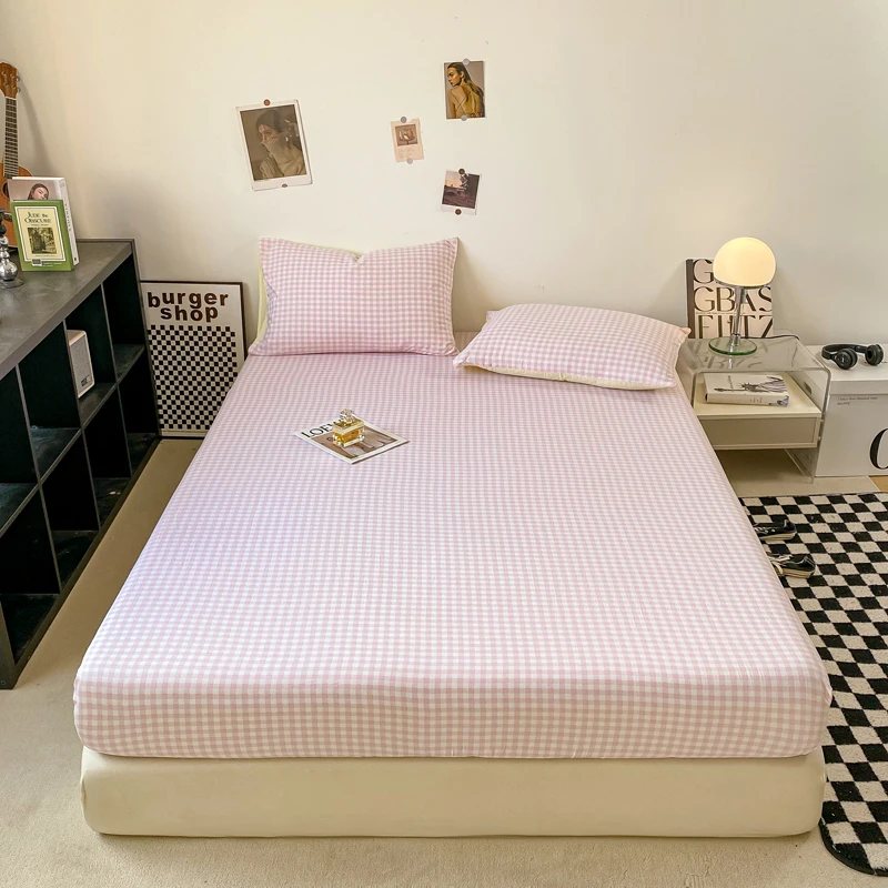 Plaid Style Fitted Sheet Skin-friendly Bed Cover Elastic Bedsheet for Girls Boys Room couvre lit Home Bed Linen(No Pillowcase) 4