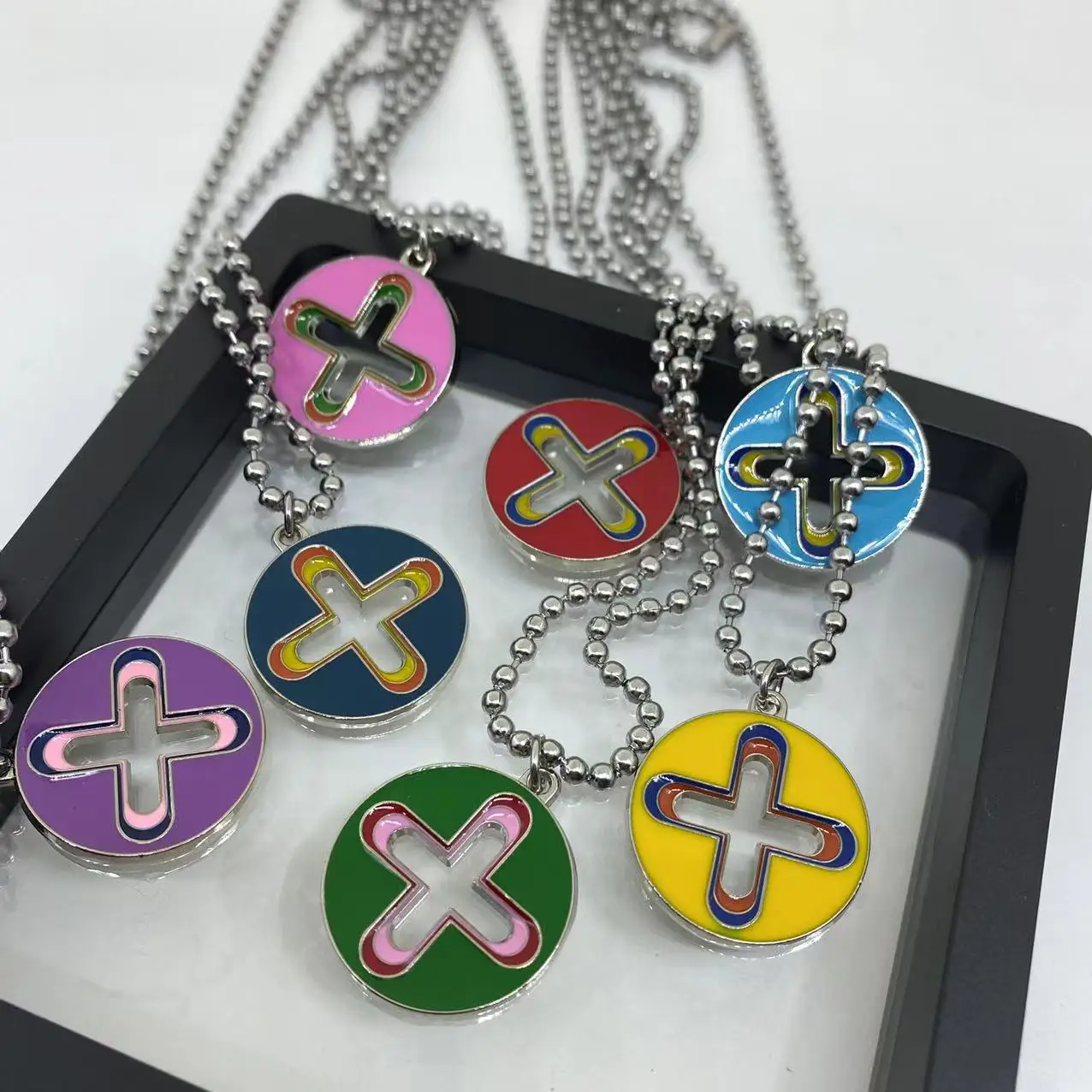 New Trendy Brand Cross Round Brand Dripping Oil Pendant Necklace Hip Hop Niche Design Personality Net Red Same Necklace 5