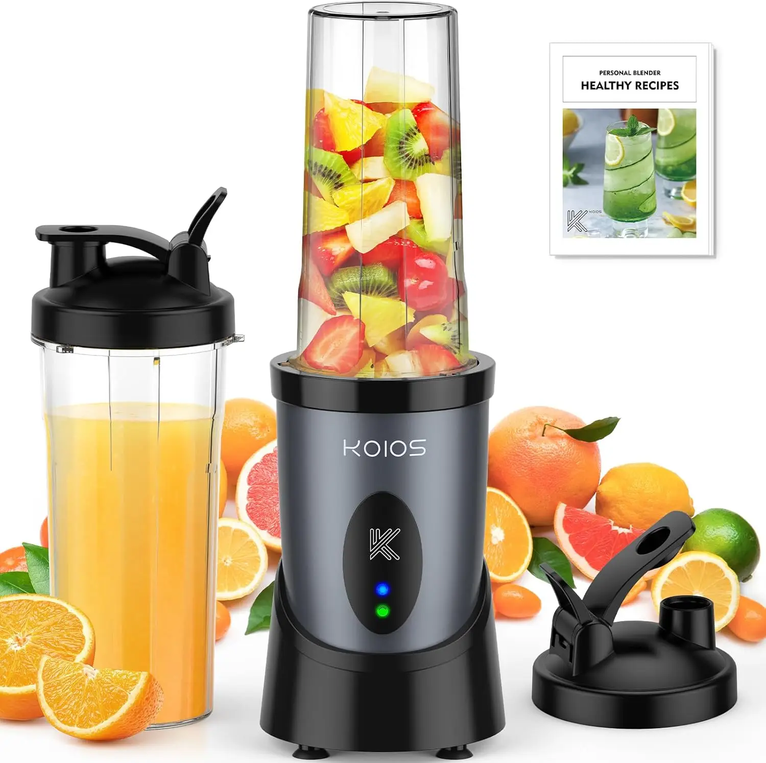 900W Personal Blender for Shakes & Smoothies, 2 Portable Cups 22oz, Single Serve Mixer, Grey Blue 1