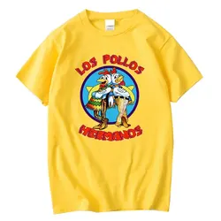 Summer Short-Sleeve 100% Cotton LOS POLLOS Graphic Tee - S (Yellow)
