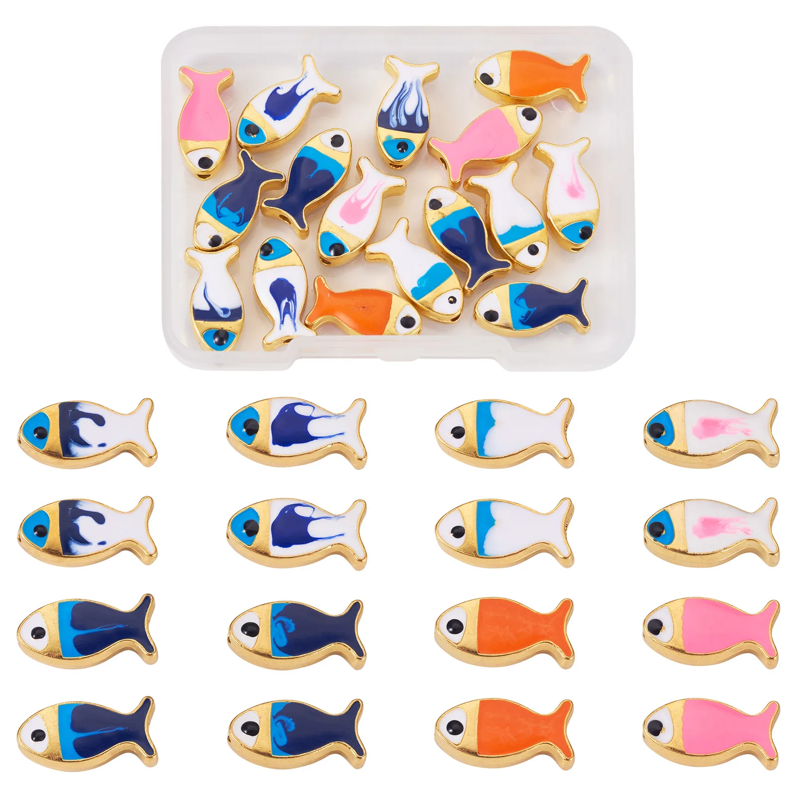 

16Pcs Fish Shape Cute Alloy Spacer Beads Colorful Cartoon Enamel Beads DIY Jewelry Handmade Earrings Bracelets Making