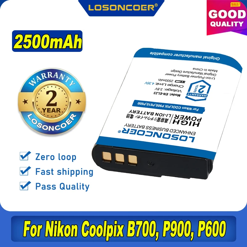 100 Original Losoncoer 2500mah Enel23 Enel23 En El23 Battery For