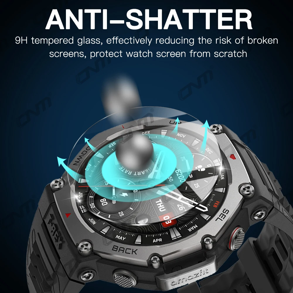 REY Pellicola salvaschermo per AMAZFIT T-Rex 2, Vetro temperato, di qualità Premium