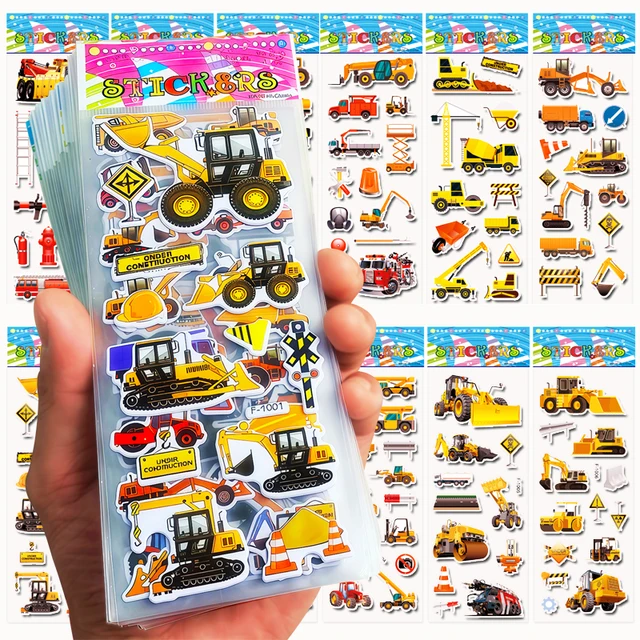 10 Sheets 3D Engineering Vehicle Stickers for Kids Puffy Children Stickers Boys Girls Teachers Reward Scrapbooking Gift Toys